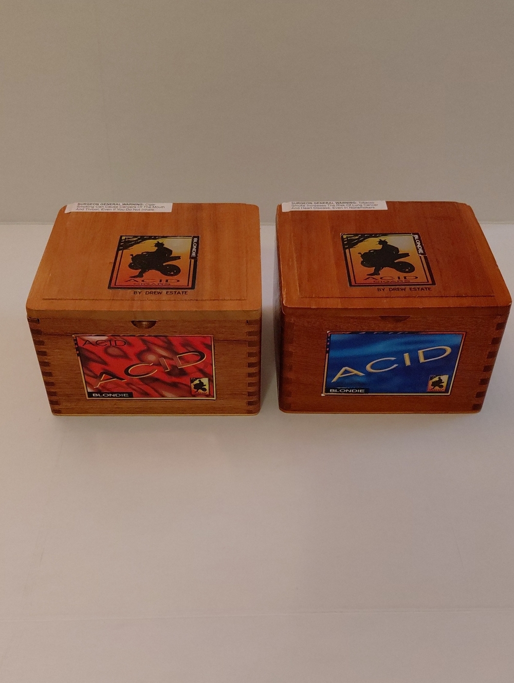Drew Estate Acid Blondie Empty Wooden Cigar Box Set of 2 Brown & Red